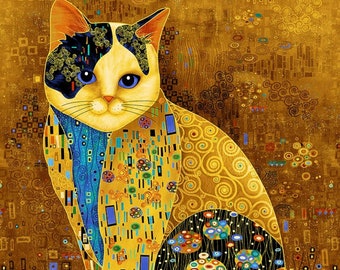 Kattenstof - Cleo Golden Bejeweled Cats-paneel tijdloze schatten (CM1880-goud) - verkocht per paneel