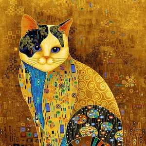 Cat Fabric - Cleo Golden Bejeweled Cats Panel Timeless Treasures (CM1880-Gold) - Sold by the Panel