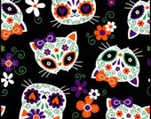 Cat Fabric - Sugar Skull Cats Purple Mook Fabrics - Sold by the Yard