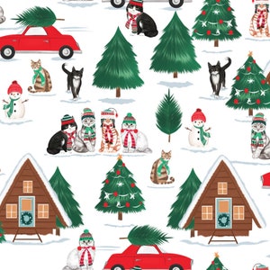 Cat Fabric - Santa Paws Village White 3 Wishes Fabric (20756-WHT) - Sold by the Yard