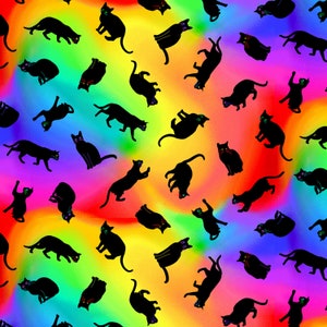Cat Fabric - Wildcat Tossed Black Cats Rainbow Timeless Treasures Chong-A Hwang (CD3033-RAINBOW) - Sold by the Yard