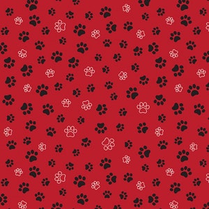Cat Fabric - Feeline Good! Cat Paws Paw Prints Red Timeless Treasures (Cat-CD2574)- Sold by the Yard