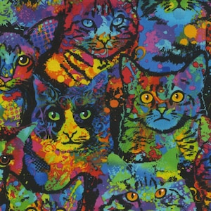 Cat Fabric - Paint Splatter Cats Timeless Treasures (Cat-C4140-MLT) - Sold by the Yard