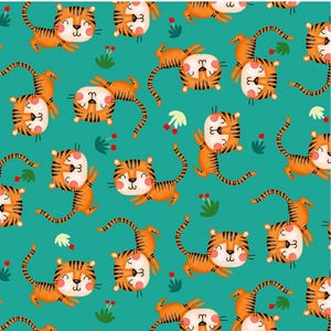 Cat Fabric - Jungle Paradise Tiger by the Tail Teal Michael Miller Fabrics (CX11066) - Sold by the Yard