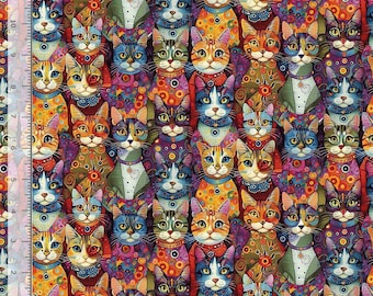 Cat Fabric - Purrfect Patchwork Packed Dressup Cats Bright Multi Timeless Treasures (CD4251) - Sold by the Yard