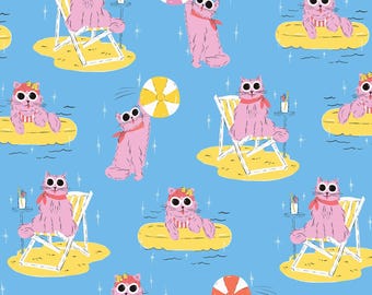 Cat Fabric - Poolside Purrfection Pool Pawty Organic (229221-X) - Sold by the Yard