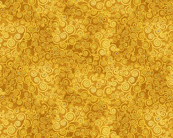 Cat Fabric - Cleo Golden Swirls Gold Timeless Treasures - Sold by the Yard