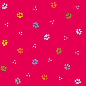 Cat Fabric - ABCDiaries Paw Prints Red Stof Fabrics (4503-411-Red) - Sold by the Yard