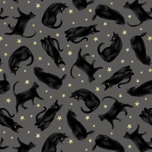 Cat Fabric - Midnight Magic Tossed Black Cats Studio E (6394-99-Black) - Sold by the Yard