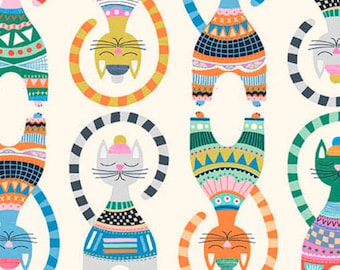 Cat Fabric - Cozy Cats Cream Quilting Treasures (31746-E) - Sold by the Yard