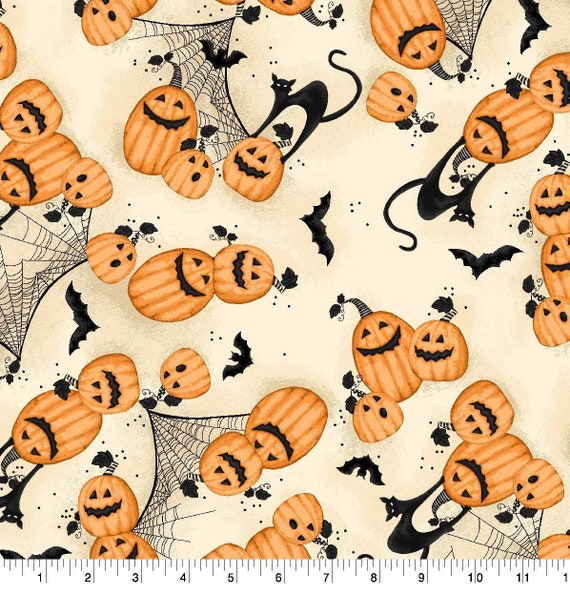 Small black cat print fabric Cute tiny cats Halloween theme fabric Cat lovers material