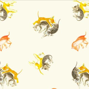 Cat Fabric - Heather Ross By Hand Barn Kittens Ivory Windham Fabrics (54250D-2) - Sold by the Yard