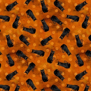 Cat Fabric - Frightful Night Cats Allover Orange Wilmington Prints (3044-20506-898) - Sold by the Yard