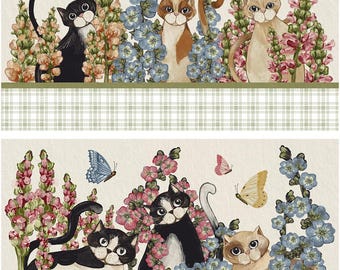 Cat Fabric - Secret Garden Garden Companions Panel Camelot Fabrics (49240507P-01) - Sold by the Panel