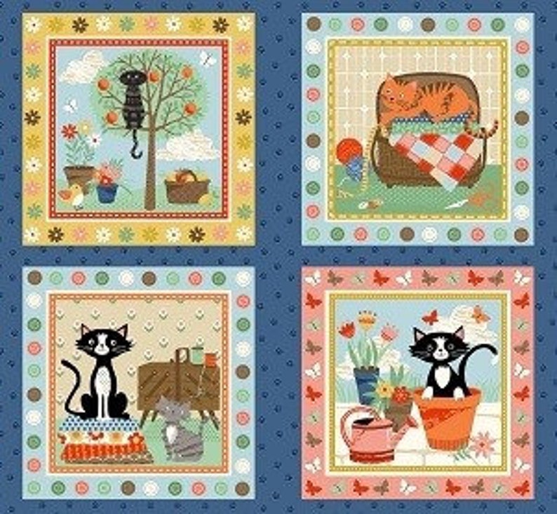 Cat Fabric Crafty Cats Panel Andover Fabrics Sold by the Etsy