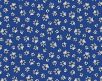 Cat Fabric - Catnap Paw Prints Deep Blue Elizabeth's Studio (181-Deep Blue) - Sold by the Yard