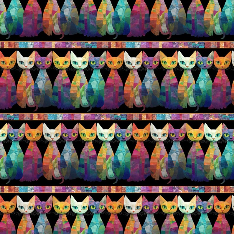Cat Fabric - Sophisticats Quilt Cats Stripe Black Timeless Treasures ...