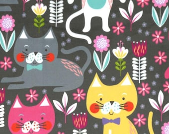 Cat Fabric - Minky Kitty Garden Gray Michael Miller Fabrics (SMP8065-GRAY-D) - Sold by the YARD