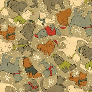 Cat Fabric - Christmas Cats Multi Jason Yenter In the Beginning Fabrics (1CHC-1) - Sold by the Yard