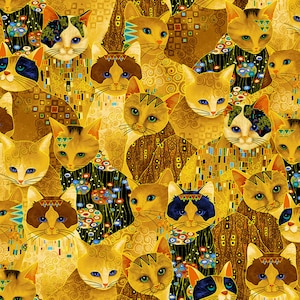 Cat Fabric - Cleo Golden Bejeweled Packed Cats Timeless Treasures (CM1881-Gold) - Sold by the Yard