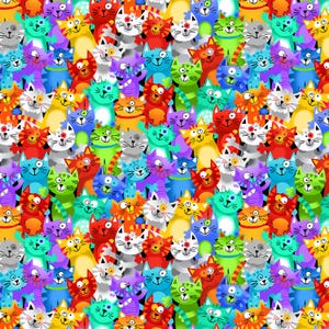 Cat Fabric - Live Love Meow Packed Rainbow Cats Multi Timeless Treasures (CD3336) - Sold by the Yard
