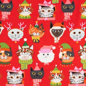 Cat Fabric - Kitty Christmas Red Alexander Henry Fabrics (8953C) - Sold by the Yard