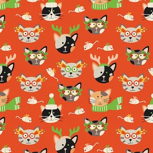 Cat Fabric - Christmas Friends Cat Masquerade Paintbrush Studio (120-23144) - Sold by the Yard