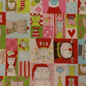 Cat Fabric - Christmas Time Kitty Kristmas Mint Alexander Henry Fabrics (6851A) - Sold by the Yard