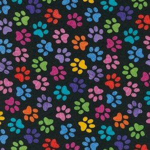 Cat Fabric - Multi Paws on Black Timeless Treasures (C9328) - Sold by the Yard