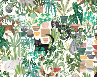 Cat Fabric - Homebodies Hidden Cats Cream Mary Urban Clothworks (Y4664-2) - Sold by the Yard