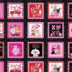 Cat Fabric - Love You Fur-Ever Block Panel Benartex (14258-12) - Sold by the Panel