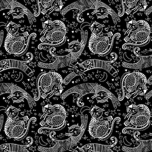 Cat Fabric - Mysti-cats Black Camelot Fabrics (68230201-02) - Sold by the Yard