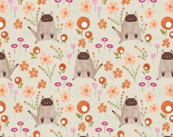 Cat Fabric - Lazy Sunday Lazy Kittens Almond Dear Stella (DPJ2893) - Sold by the Yard