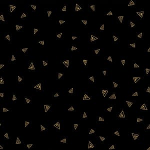 Cat Fabric - Fantasticats Metallic Gold Triangles Black Laurel Burch Clothworks (Y4348-3M) - Sold by the Yard