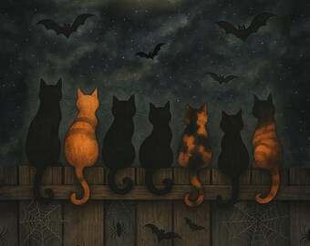 Cat Fabric - Feline Spooky Scaredy Cats Fence Timeless Treasures (CD4236-SLATE) - Sold by the Panel