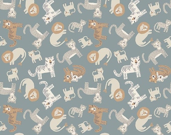 Cat Fabric - Leo & Savannah Animal Toss Blue Riley Blake Designs (C17541R-BLUE) - Sold by the Yard