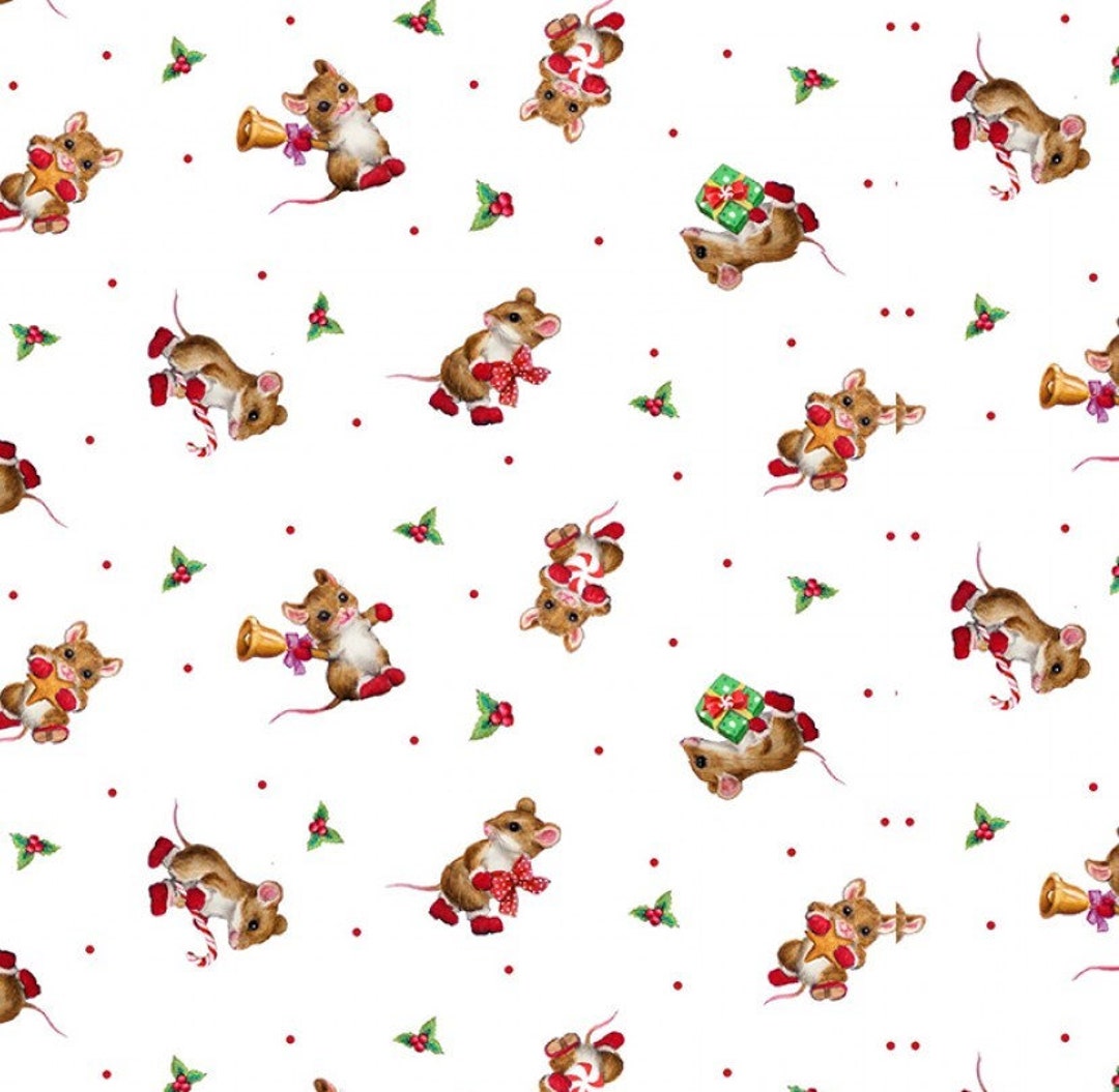 Cat Fabric Furry and Bright Christmas Mice With Red Boots Studio E Sold