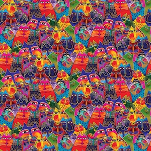 Cat Fabric - Fantasticats Packed Cats Laurel Burch Clothworks (Y4342-55M) - Sold by the Yard