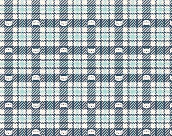 Cat Fabric - Curious Kittycats Cat Check Blue Quilting Treasures (31876-B) - Sold by the Yard