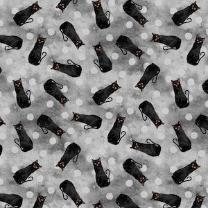 Cat Fabric - Frightful Night Cats Allover Gray Halloween Wilmington Prints (3044-20506-998) - Sold by the Yard