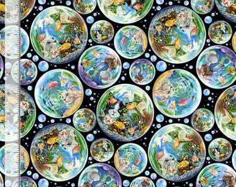 Cat Fabric - Feline Fanatic Cats & Fishbowls Black Timeless Treasures (CD4150) - Sold by the Yard