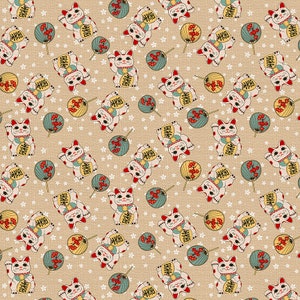 Katzen Stoff - Kimonos & Koi Japanische Lucky Cat Paintbrush Studio (120-24329) - Verkauft lose Lagerware