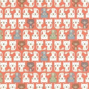 Cat Fabric - Cool Cats Cat Parade Coral Makower UK Andover Fabrics (TP2185-P) - Sold by the Yard