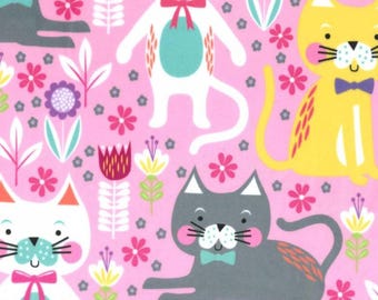 Cat Fabric - Minky Kitty Garden Pink Michael Miller Fabrics (SMP8065-GRAY-D) - Sold by the YARD
