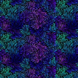 Cat Fabric - Wildcat Packed Swirly Leaves Blue Timeless Treasures Chong-A Hwang - Sold by the Yard