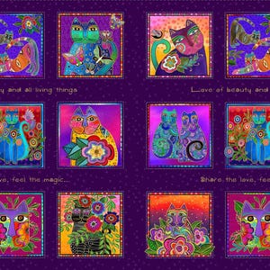 Cat Fabric - Fantasticats Block Panel Purple Laurel Burch Clothworks (Y4339-28M) - Sold by the Panel