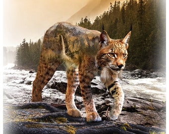 Cat Fabric - Call of the Wild Bobcat Digital Panel Hoffman California - Sold by the Panel