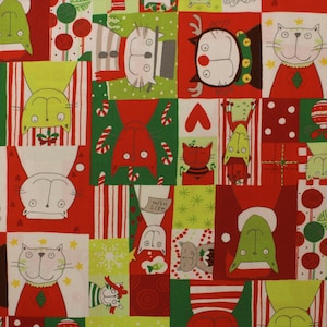 Cat Fabric - Christmas Time Kitty Kristmas Hunter Alexander Henry Fabrics (6851B) - Sold by the Yard