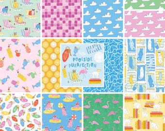 Fat Quarter Bundle - Poolside Purrfection Krissy Mast Cloud 9 Fabrics Organic Cotton 13FQs
