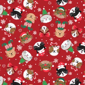 Cat Fabric - Christmas Miniatures III Kitties Red P&B Textiles (CHM35902-R) - Sold by the Yard